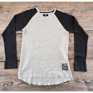 Y2K Ecko Unltd. Waffle Knit Thermal Shirt Mens L Beige/Gray Raglan Sleeve Fitted
